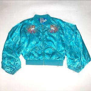 Girls Disney Princess Jasmine Zippered Varsity Jacket 9 10 medium teal bling